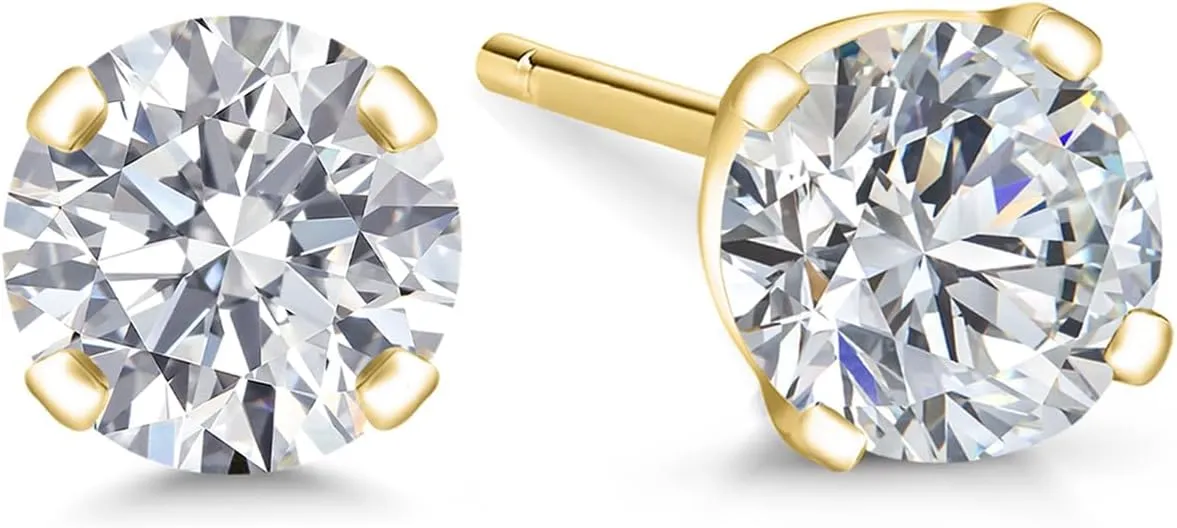 Gem Stone King 0.20 to 1.50 Carat 14K Gold Lab Grown Diamond Stud Earrings | Gold Earrings For Women Men | F-G Color | VS1-VS2 Clarity