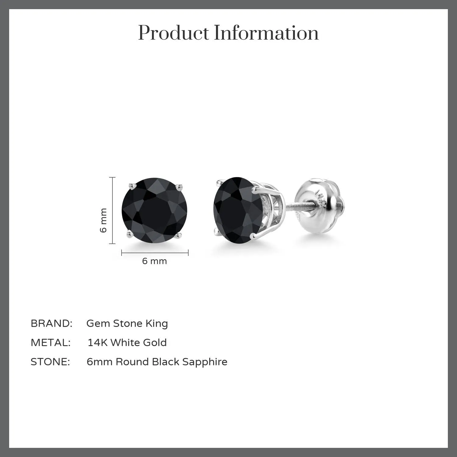 Gem Stone King 14K White Gold 6MM Round Gemstone Birthstone Screw Back Stud Earrings | White Gold Stud Earrings For Women Men