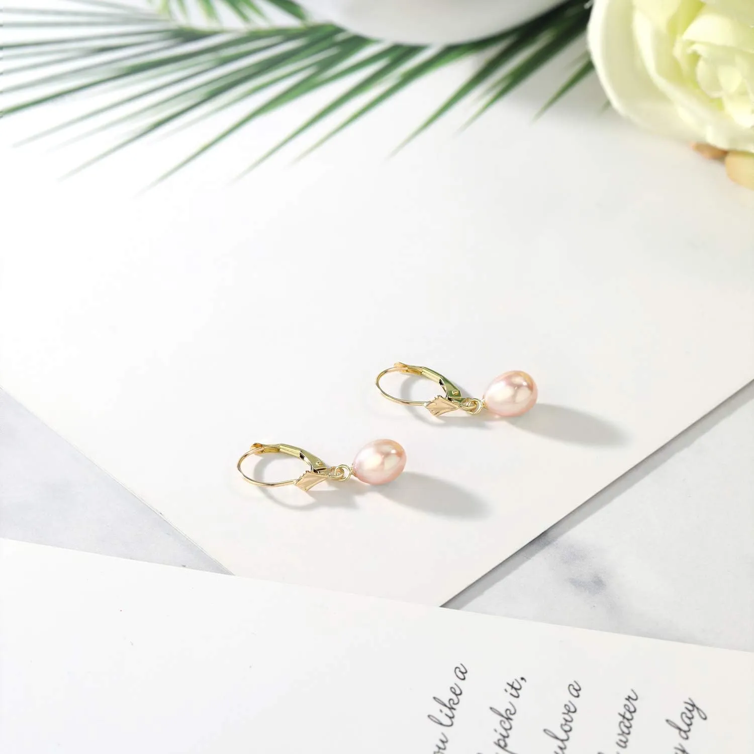 Gem Stone King 14K Yellow Gold 9MM Cultured Freshwater Pearl Dangle Earrings For Women