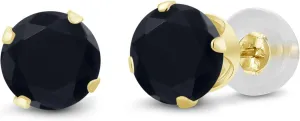 Gem Stone King 14K Yellow Gold Black Onyx Stud Earrings For Women Men (0.92 Cttw, Gemstone Birthstone, Round 5MM)