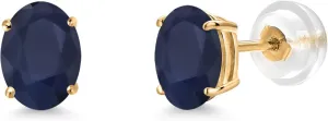 Gem Stone King 14K Yellow Gold Gemstone Birthstone Stud Earrings for Women and Men | Oval 7X5MM | Fine Gold Jewelry for Her or Him