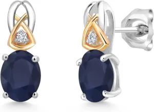 Gem Stone King 925 Sterling Silver and 10K Yellow Gold 7X5MM Oval Gemstone Birthstone and Lab Grown Diamond Earrings For Women