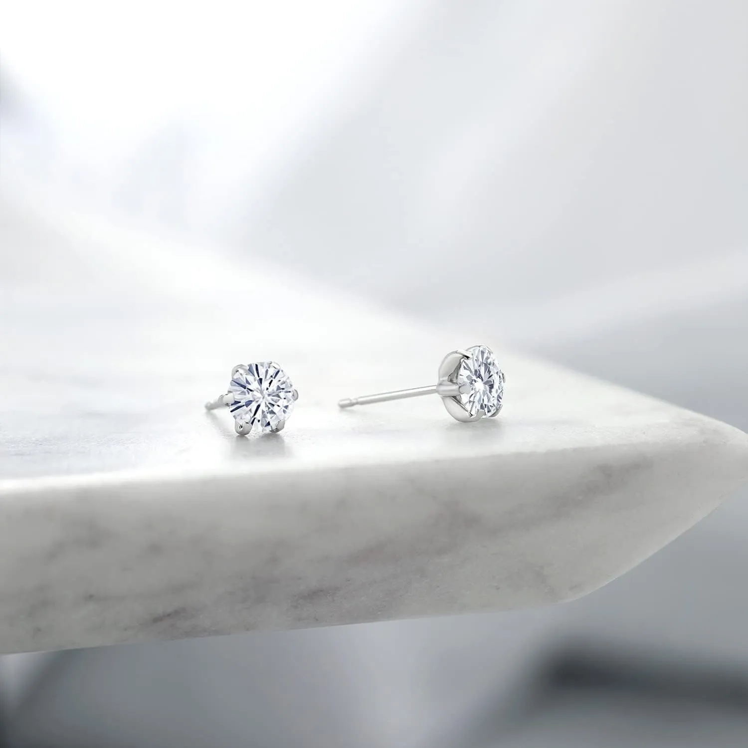 Gem Stone King Pure PT900 Platinum 900 Six Prong 5MM Round Gemstone Birthstone Stud Earrings For Women Men