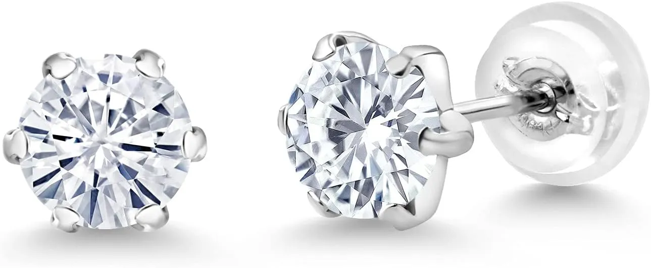 Gem Stone King Pure PT900 Platinum 900 Six Prong 5MM Round Gemstone Birthstone Stud Earrings For Women Men