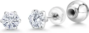Gem Stone King Pure PT900 Platinum 900 Six Prong 5MM Round Gemstone Birthstone Stud Earrings For Women Men