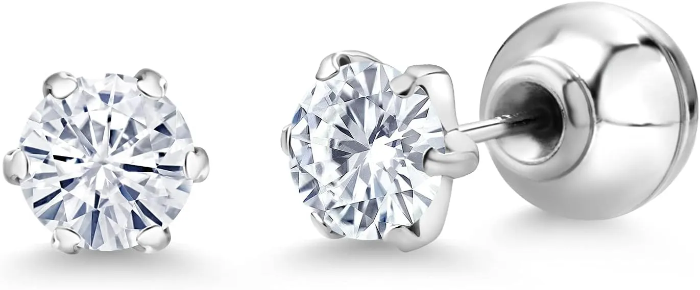 Gem Stone King Pure PT900 Platinum 900 Six Prong 5MM Round Gemstone Birthstone Stud Earrings For Women Men