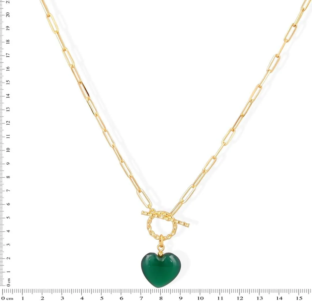 Gempires 20mm Gemstone Heart Pendant Necklace with Gold Paperclip Chain and Toggle Lock Stylish Dainty Jewelry for Women Gift for Mom Wife Girlfriend