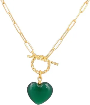 Gempires 20mm Gemstone Heart Pendant Necklace with Gold Paperclip Chain and Toggle Lock Stylish Dainty Jewelry for Women Gift for Mom Wife Girlfriend