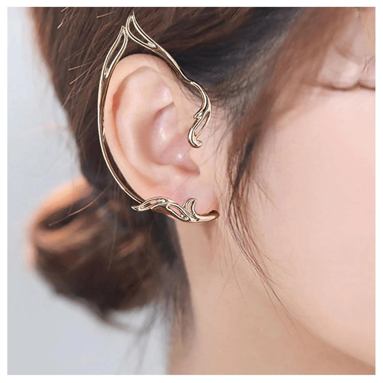 Gold Ear Cuff Earrings - Non-Pierced, Clip On, Fantasy Vintage Style