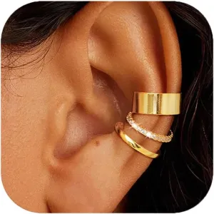 Gold Ear Cuffs for Women Non Piercing 14K Gold Plated Ear Cuffs Earrings Clip on Earring Huggie Hoop Earrings Cartilage Earrings Stack Jewelry
