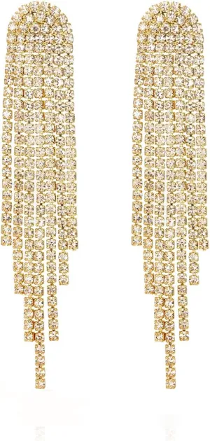 Gold Prom Rhinestone Dangle Earrings Long Chandelier Sparkly Tassel Crystal Earrings Tassel Chain Earring 2Pcs Cartilage Studs Silver Flower Marquise CZ Sparkling Earrings Jewelry Gift