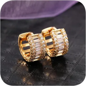 Huggie CZ Hoop Earrings with Cushion Cut Cubic Zirconia 14K Gold Plated Ear Cuff 925 Silver Plated Earrings Wonderful Gift Choice for Women Men (Gold)