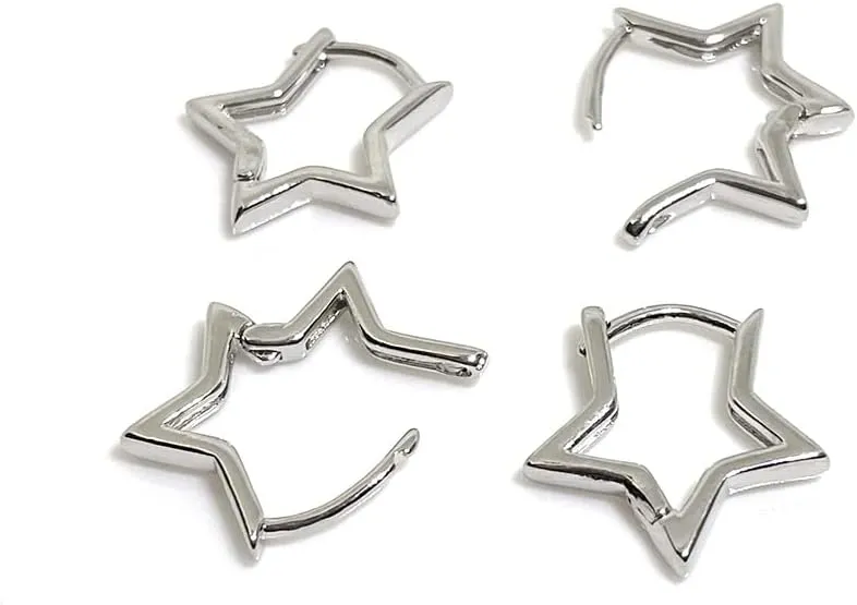 Hypoallergenic Small Star Huggie Earrings for Women 18K Gold/Platinum Plated Cute Girls' Studs Star Small Hoop Earrings for Women Teen Girls Cute Hypoallergenic Placated White Gold Daily Dainty Huggie Earring