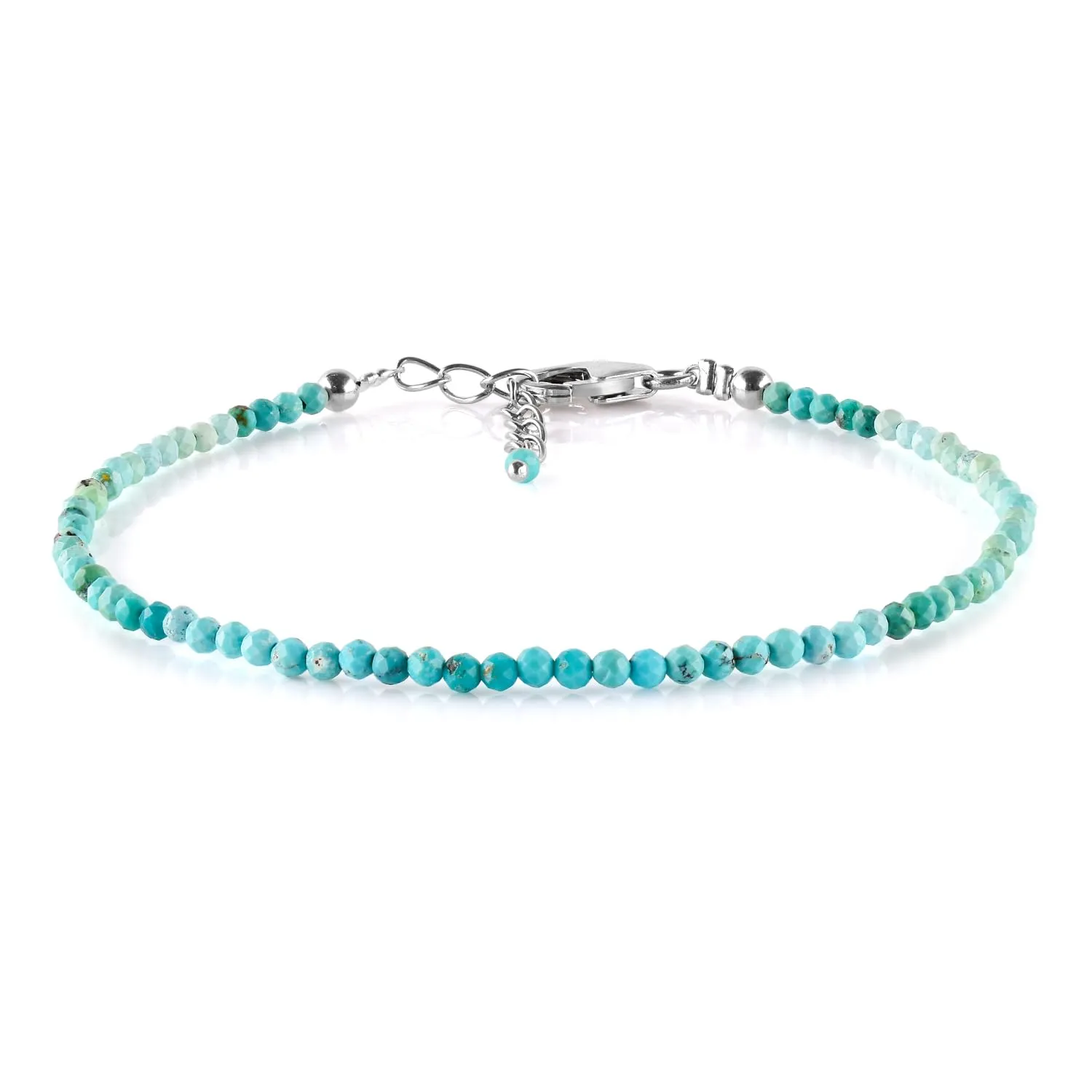 InfinityGemsArt Natural American Turquoise Bracelets For Women Gemstone Beads Dainty Jewelry Chakra Crystals 925 Sterling Silver 8 inch Adjustable December Birthstone Gifts For Mom