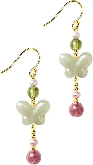 Jade Butterfly Earrings for Women Imitation Jade Butterfly Drop Earrings for Women