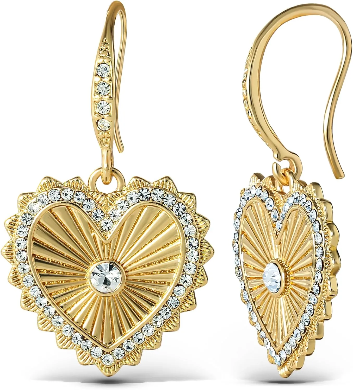 Jessica Simpson Womens Heart Drop Earrings - Gold-Tone Heart Earrings with Rhinestones