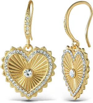 Jessica Simpson Womens Heart Drop Earrings - Gold-Tone Heart Earrings with Rhinestones