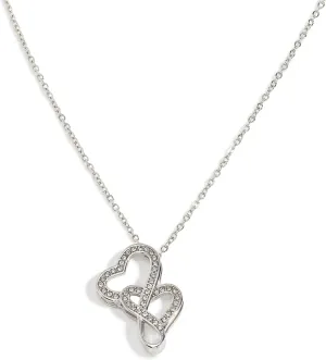 JTV Silver Tone White Crystal Double Heart Sliding Pendant Necklace  22.5 Inch Elegant Jewelry for Women