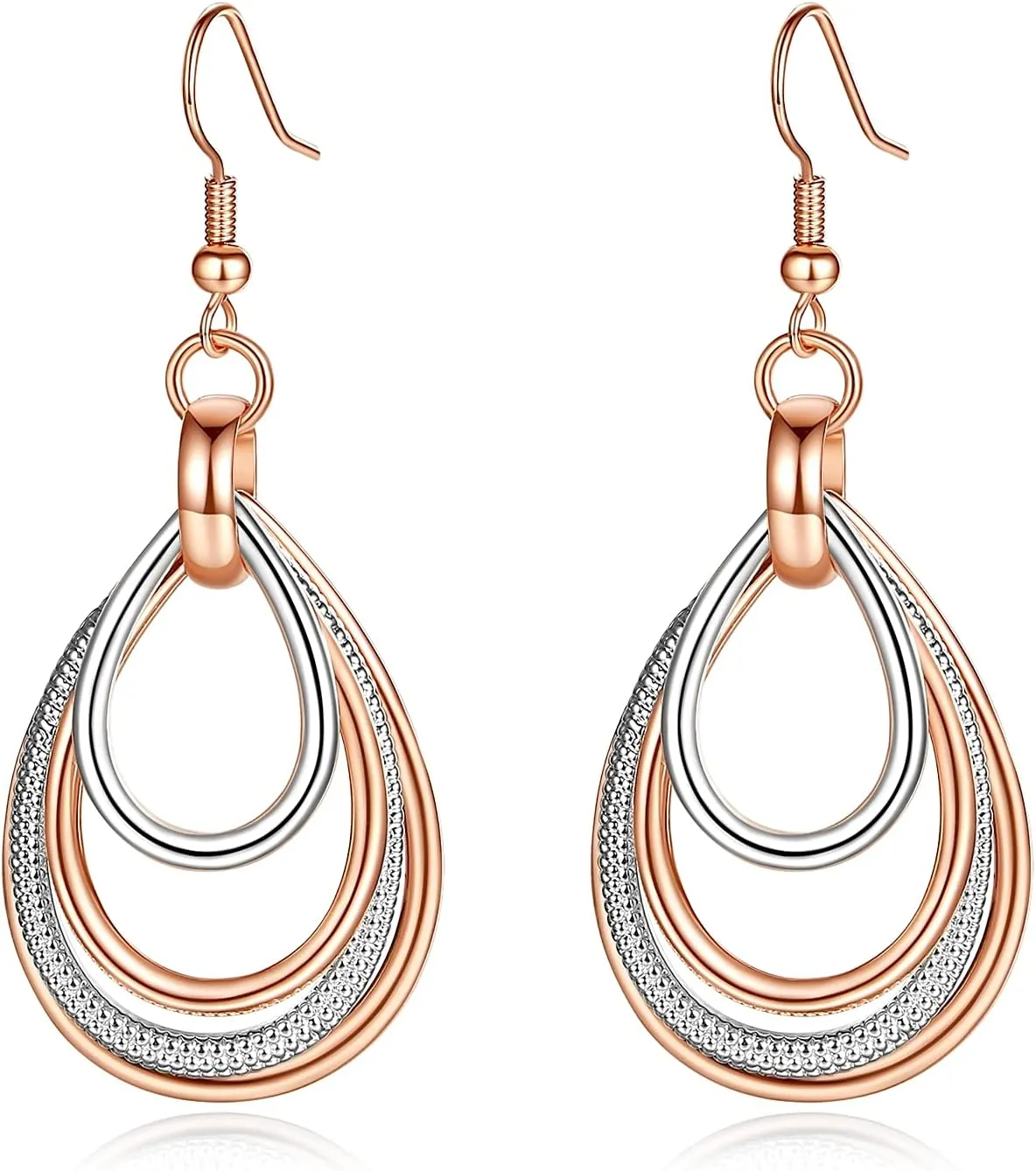 Kemstone Rose Gold & Silver Layered Dangle Earrings for Women  Lightweight Chandelier Teardrop Earrings  Hypoallergenic Fashion Jewelry Gift