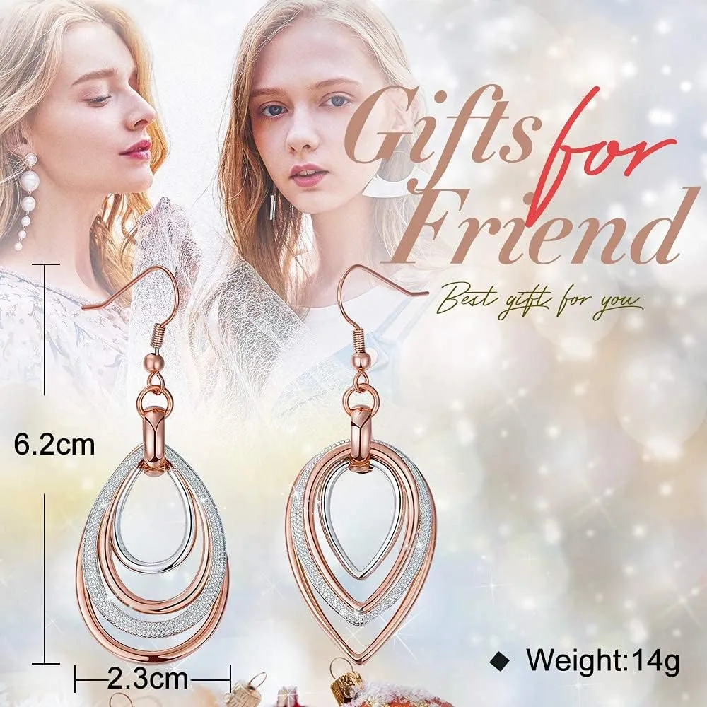 Kemstone Rose Gold & Silver Layered Dangle Earrings for Women  Lightweight Chandelier Teardrop Earrings  Hypoallergenic Fashion Jewelry Gift