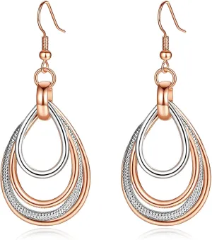 Kemstone Rose Gold & Silver Layered Dangle Earrings for Women  Lightweight Chandelier Teardrop Earrings  Hypoallergenic Fashion Jewelry Gift