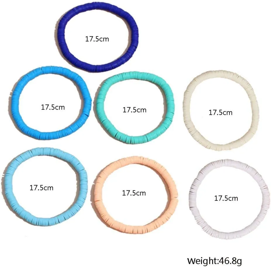 KIFEDSLJ Surfer Clay Bead Bracelets Elastic Colorful Polymer Beaded Stackable Stretch Bracelet Bohemia Aesthetic Summer Beach Jewelry for Women