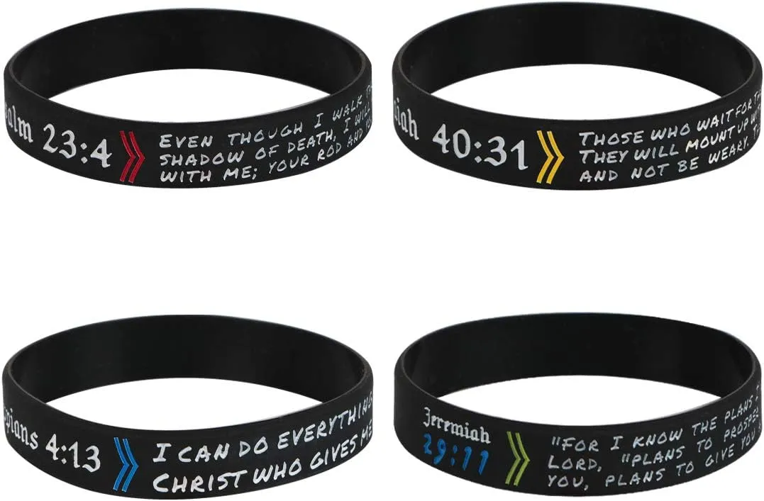kilofly 4pcs Christian Religious Scripture Bible Verse Rubber Bracelet Wristband