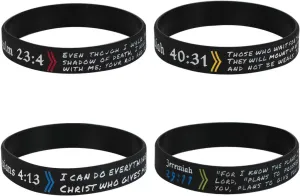 kilofly 4pcs Christian Religious Scripture Bible Verse Rubber Bracelet Wristband