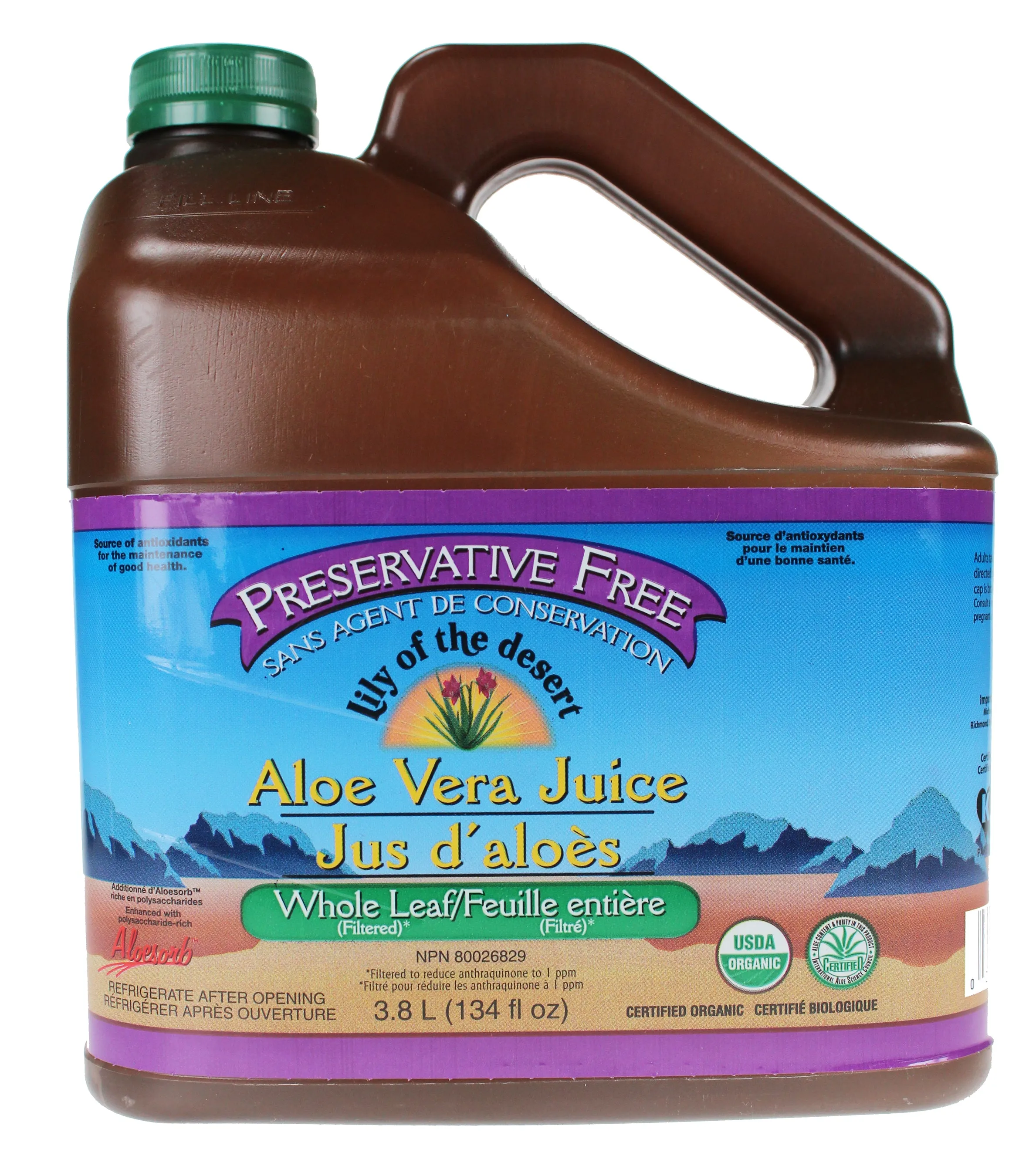Lily of the Desert Aloe Vera Juice Whole Leaf (Pres. Free) (3.78L)