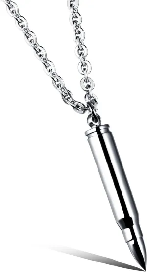 Metal Bullet Pendant Necklace Men, Stainless Steel Men's Necklaces, Characteristic Hip-hop Necklace for Men Gifts for Boyfriend Husband Friends
