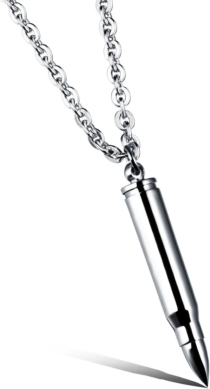 Metal Bullet Pendant Necklace Men, Stainless Steel Men's Necklaces, Characteristic Hip-hop Necklace for Men Gifts for Boyfriend Husband Friends