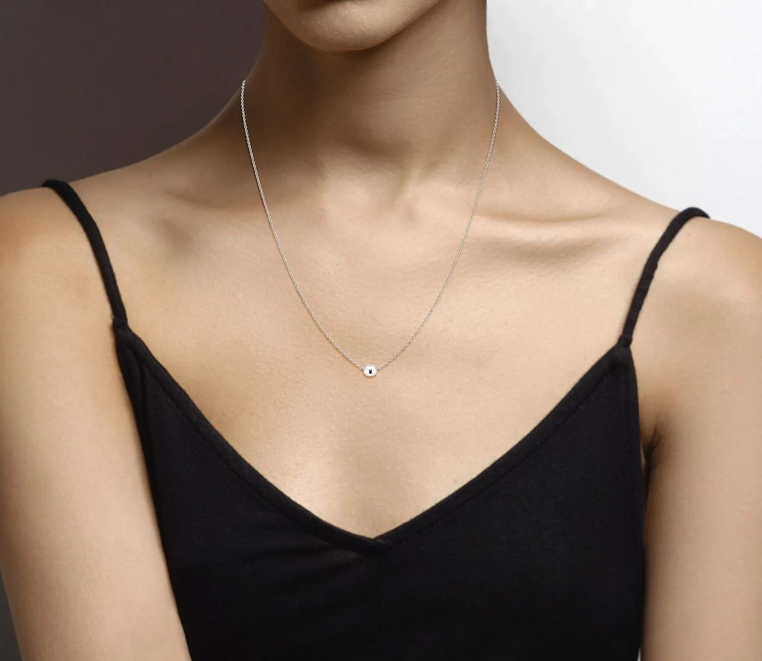 Miabella 925 Sterling Silver or 18K Yellow Gold Plated Italian 5mm Slide Bead Ball Pendant Necklace for Women Chain Made in Italy