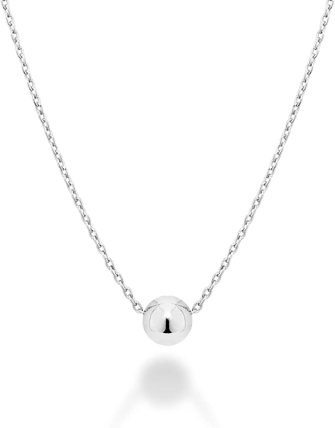 Miabella 925 Sterling Silver or 18K Yellow Gold Plated Italian 5mm Slide Bead Ball Pendant Necklace for Women Chain Made in Italy