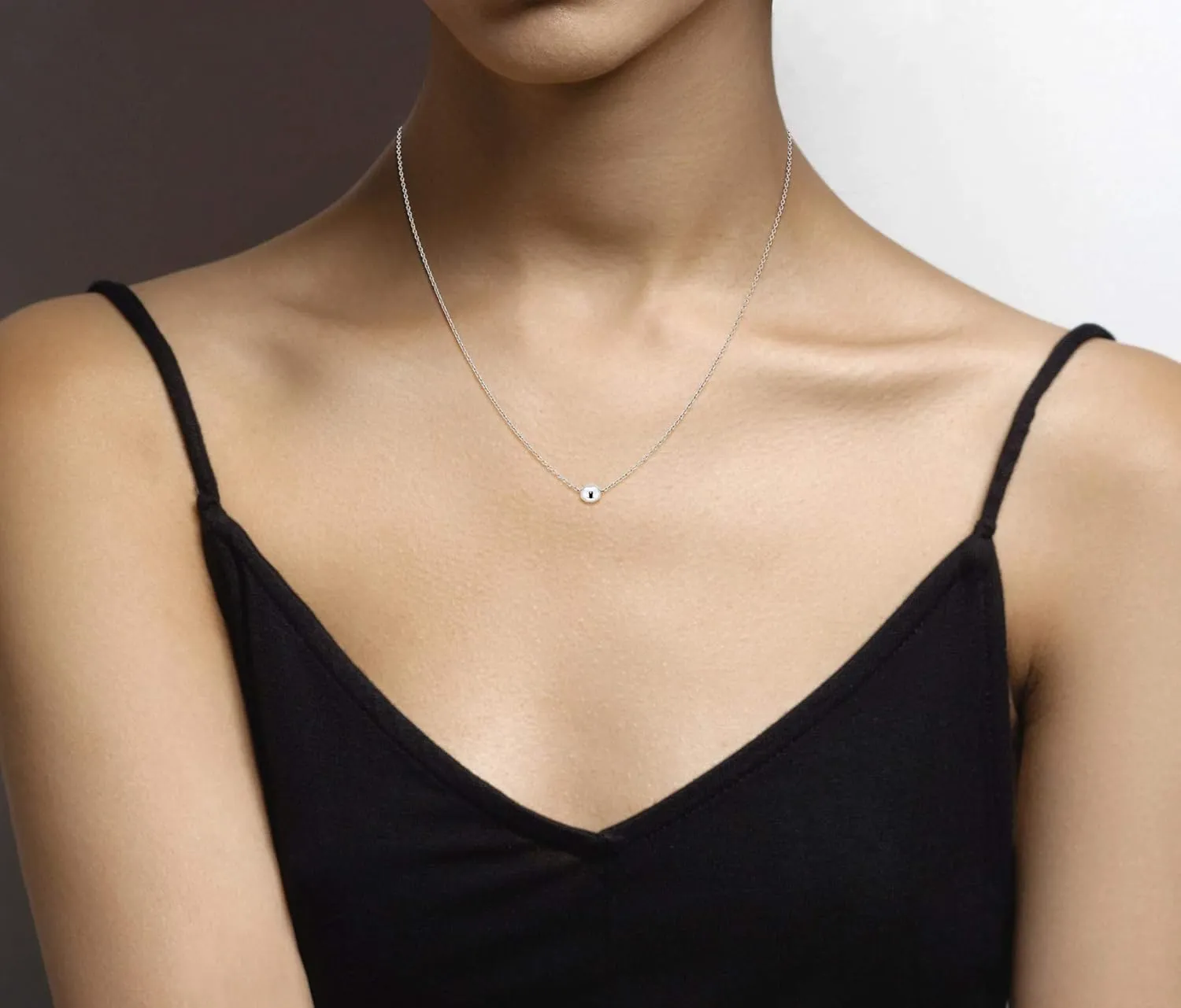 Miabella 925 Sterling Silver or 18K Yellow Gold Plated Italian 5mm Slide Bead Ball Pendant Necklace for Women Chain Made in Italy
