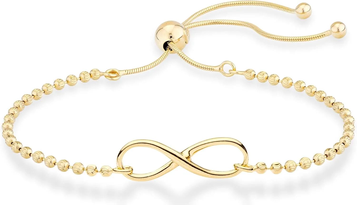 Miabella 925 Sterling Silver or 18Kt Yellow Gold Over Silver Infinity Adjustable Bolo Beaded Ball Chain Bracelet for Women, Made in Italy