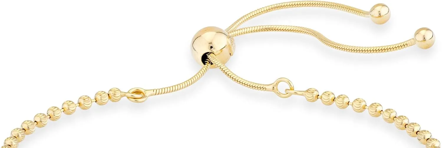 Miabella 925 Sterling Silver or 18Kt Yellow Gold Over Silver Infinity Adjustable Bolo Beaded Ball Chain Bracelet for Women, Made in Italy