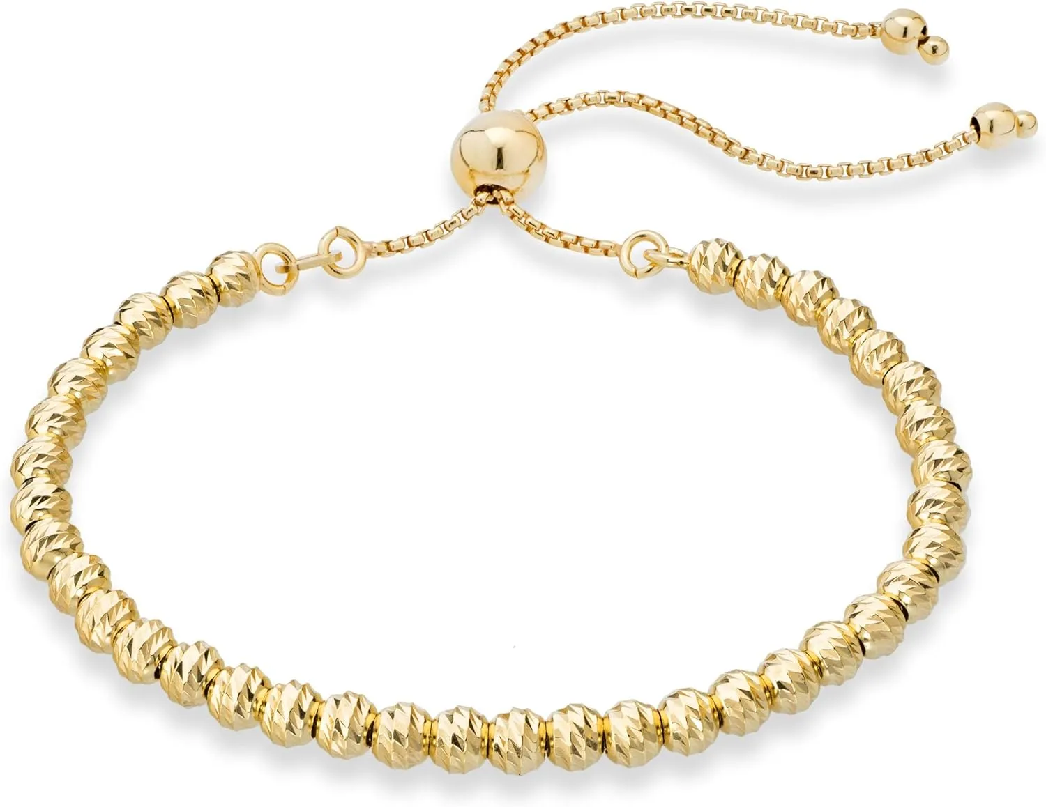 Miabella Italian 925 Sterling Silver or Yellow Gold Plated Diamond-Cut Adjustable Bolo 4mm Bead Ball Bracelet for Women, Made in Italy