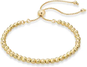 Miabella Italian 925 Sterling Silver or Yellow Gold Plated Diamond-Cut Adjustable Bolo 4mm Bead Ball Bracelet for Women, Made in Italy