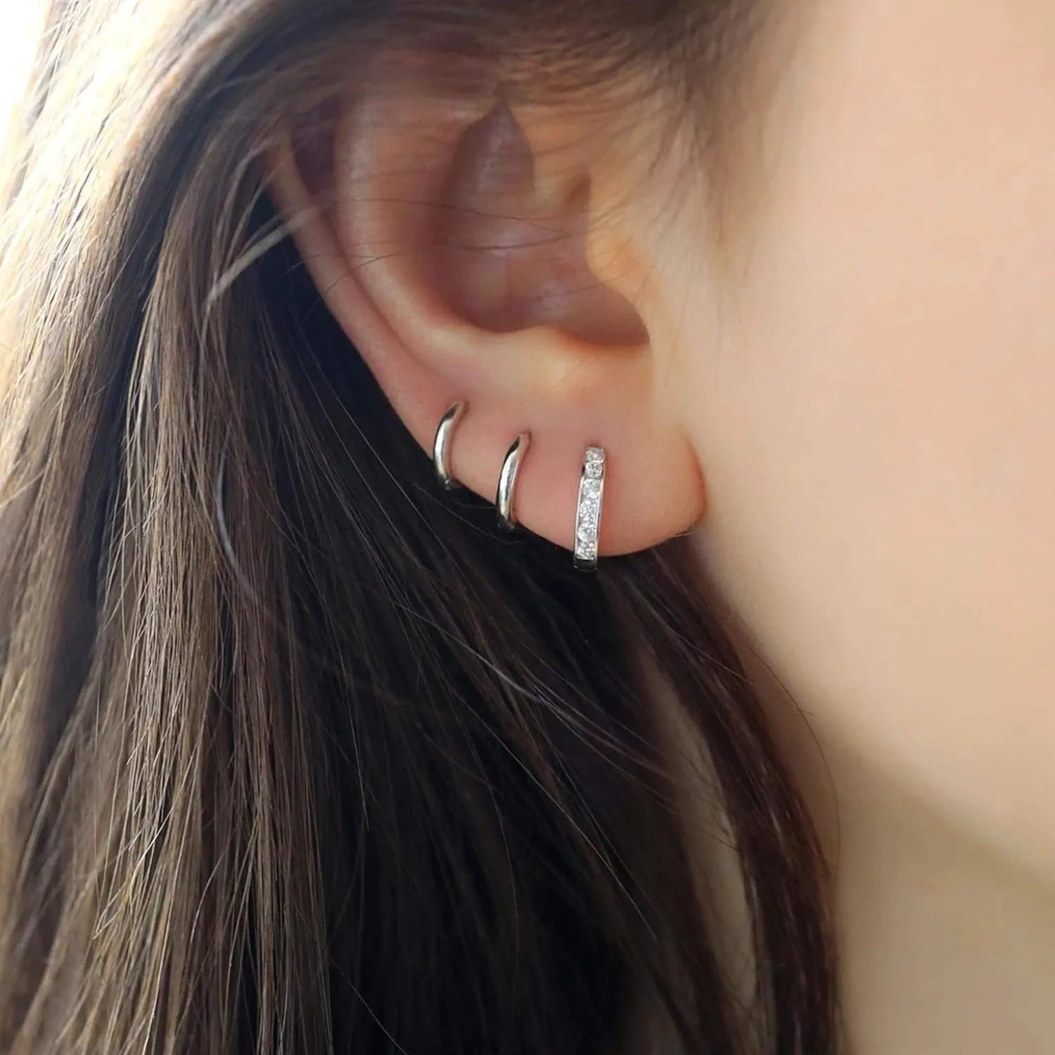 micuco 3 Pairs Small Hoop Earrings for Women, Tiny Helix Hoop Earring for Men, Cartilage Hoop Earring Set, Hypoallergenic Earrings
