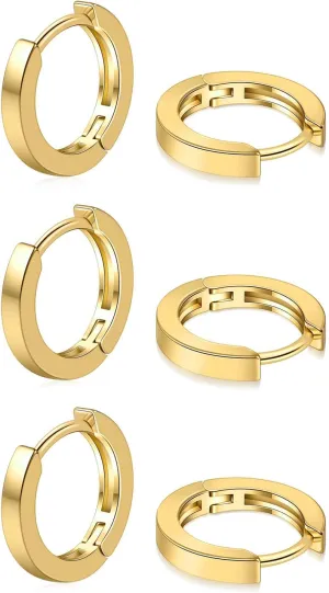 micuco 3 Pairs Small Hoop Earrings for Women, Tiny Helix Hoop Earring for Men, Cartilage Hoop Earring Set, Hypoallergenic Earrings