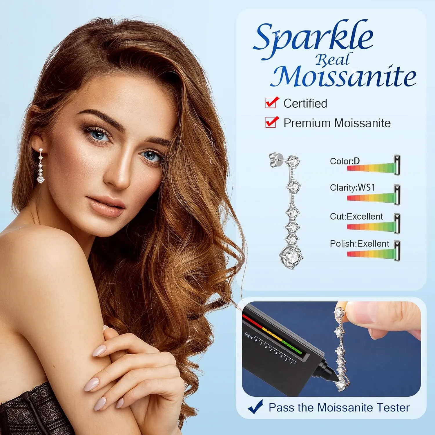 Moissanite Drop Earrings for Women3-7CT 18K White Gold Plated 925 silver D Color Stud Earrings, Certificate Jewelry for Her Birthday Wedding