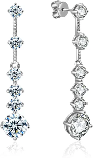Moissanite Drop Earrings for Women3-7CT 18K White Gold Plated 925 silver D Color Stud Earrings, Certificate Jewelry for Her Birthday Wedding