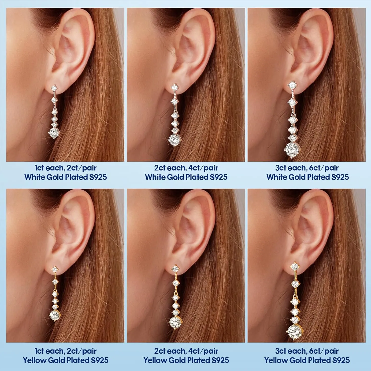 Moissanite Drop Earrings for Women3-7CT 18K White Gold Plated 925 silver D Color Stud Earrings, Certificate Jewelry for Her Birthday Wedding