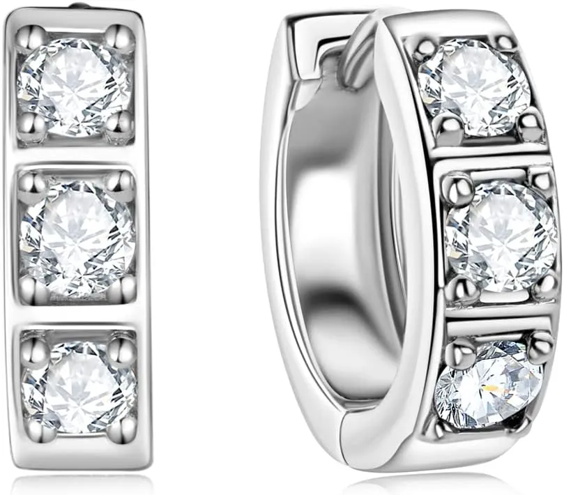 Moissanite Hoop Earrings Men, Lab Created Imitation Diamond 925 Sterling Silver Hypoallergenic 4.5MM Male Huggie, Anniversary Valentines Jewelry Gifts for Men Husband