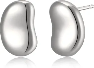 MORGAN & PAIGE .925 Sterling Silver Rhodium, 18K Yellow Gold or 14K Rose Gold 12mm Bean Stud Earrings for Women - Hypoallergenic Minimalist Modern Bean Shaped Design Sterling Silver Earrings