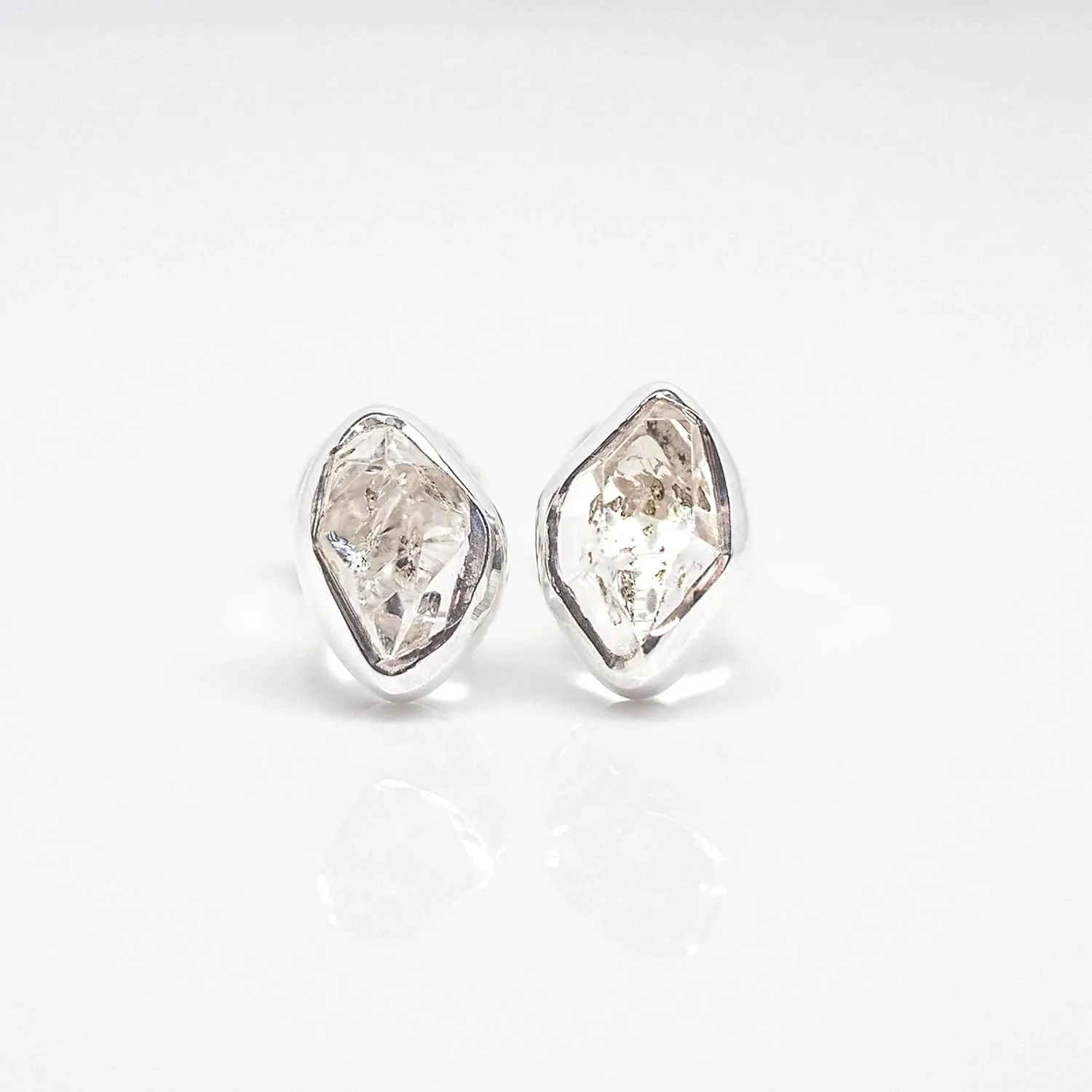 Natural Raw Herkimer Diamond Studs Herkimer Earrings 925 Sterling Silver Dainty Minimalist Earrings Raw Crystal Studs Gift For Her (Silver)