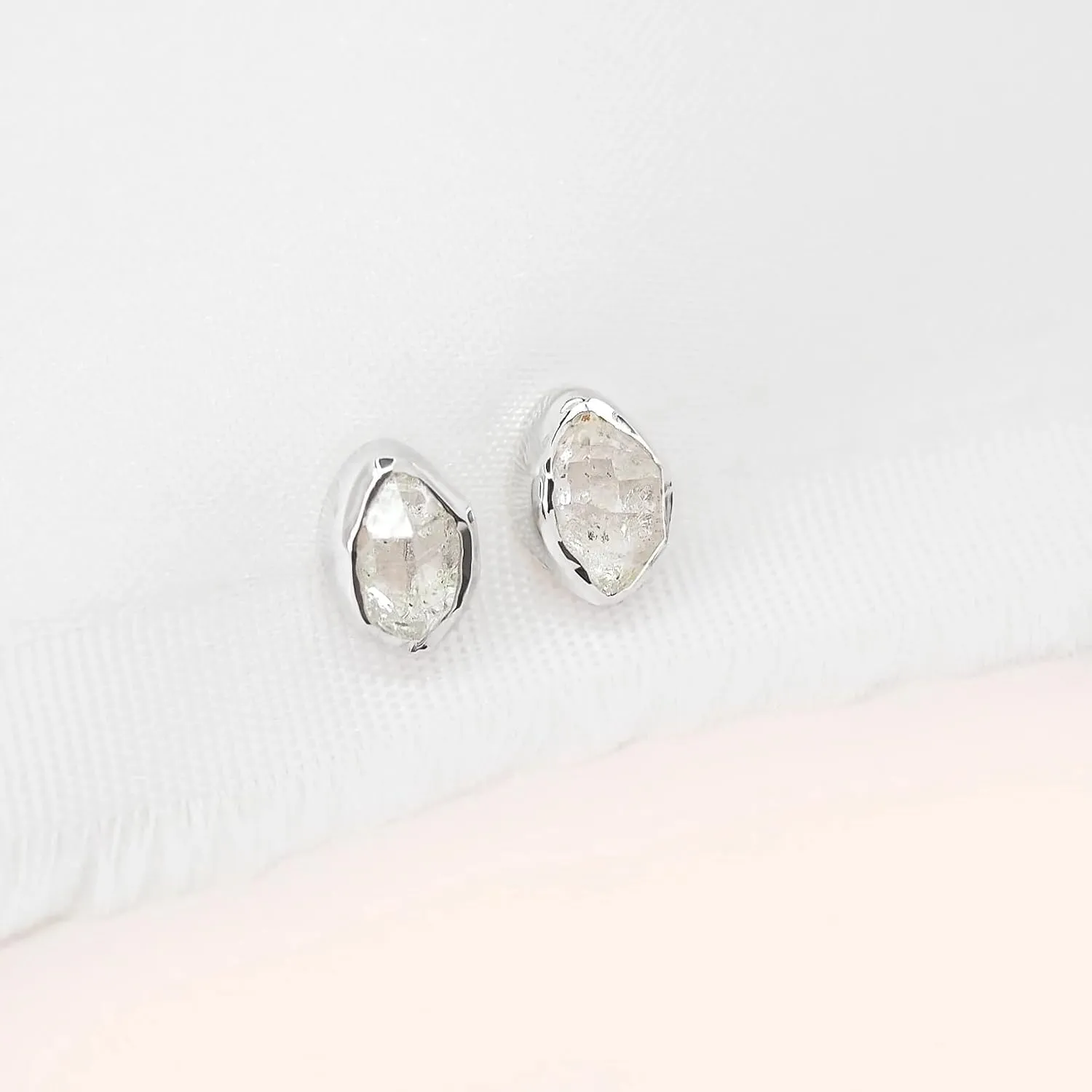 Natural Raw Herkimer Diamond Studs Herkimer Earrings 925 Sterling Silver Dainty Minimalist Earrings Raw Crystal Studs Gift For Her (Silver)