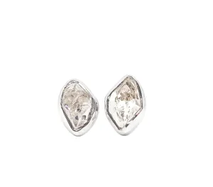 Natural Raw Herkimer Diamond Studs Herkimer Earrings 925 Sterling Silver Dainty Minimalist Earrings Raw Crystal Studs Gift For Her (Silver)