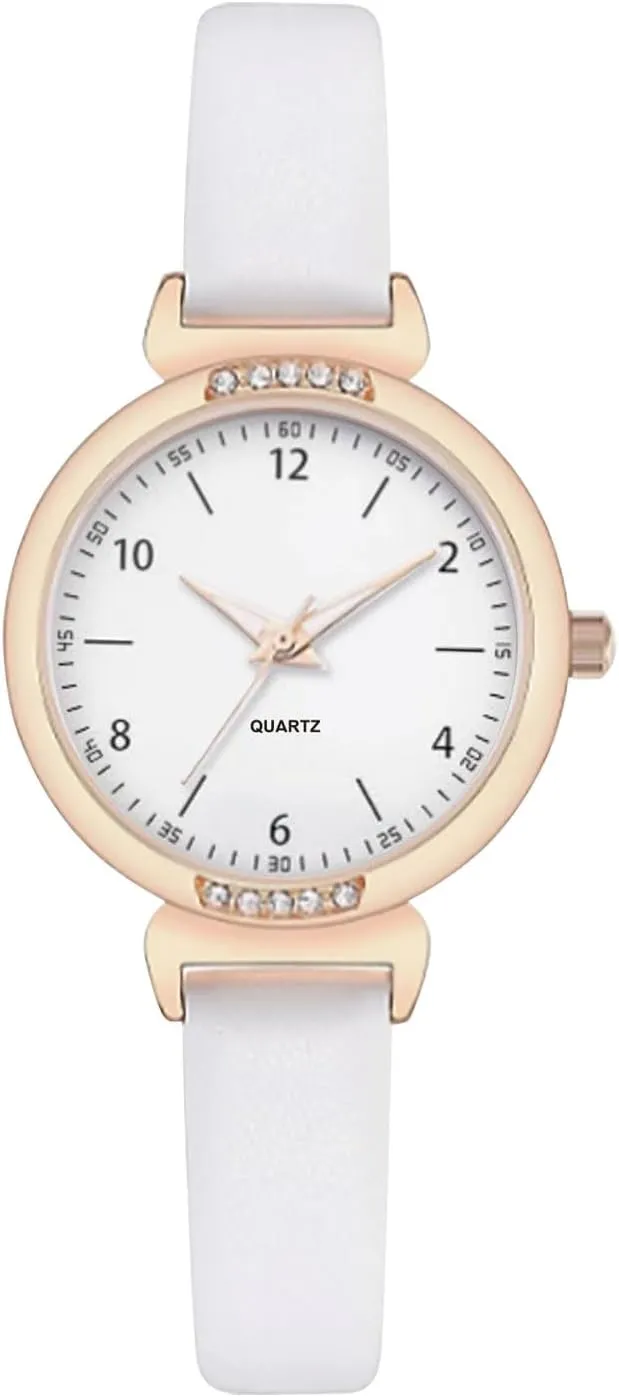 NUOVO Women's Watch - Black & White Diamond Watch with Arabic Numerals, Waterproof & Casual Style, Leather Strap