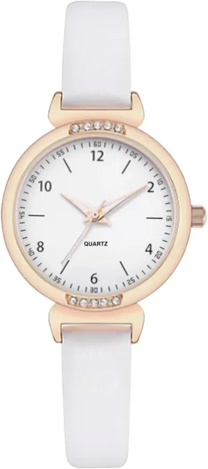 NUOVO Women's Watch - Black & White Diamond Watch with Arabic Numerals, Waterproof & Casual Style, Leather Strap